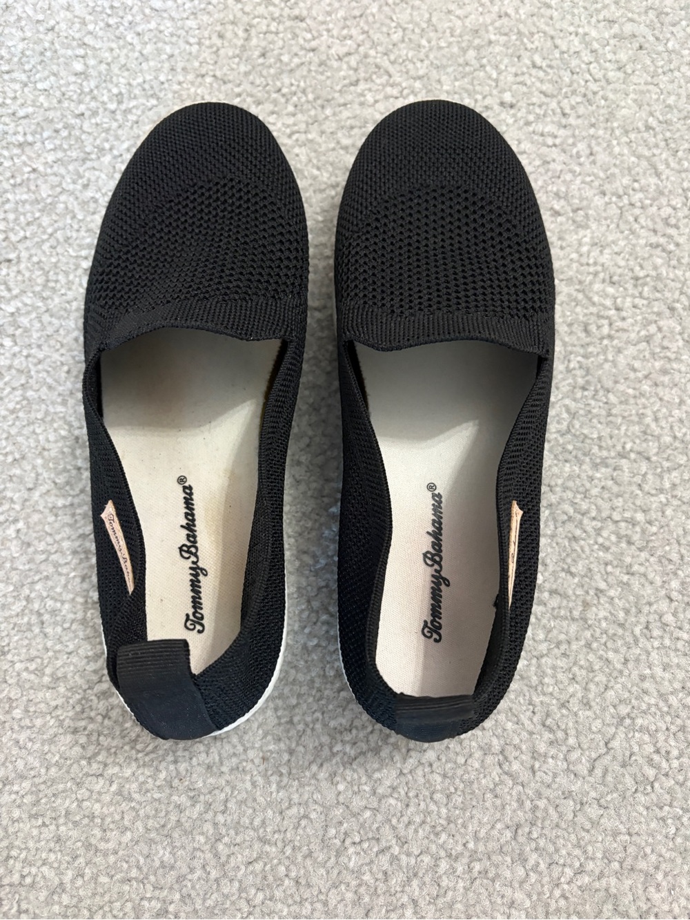 Tommy Bahama Black Knit Slip-On Flats with Beige Accent